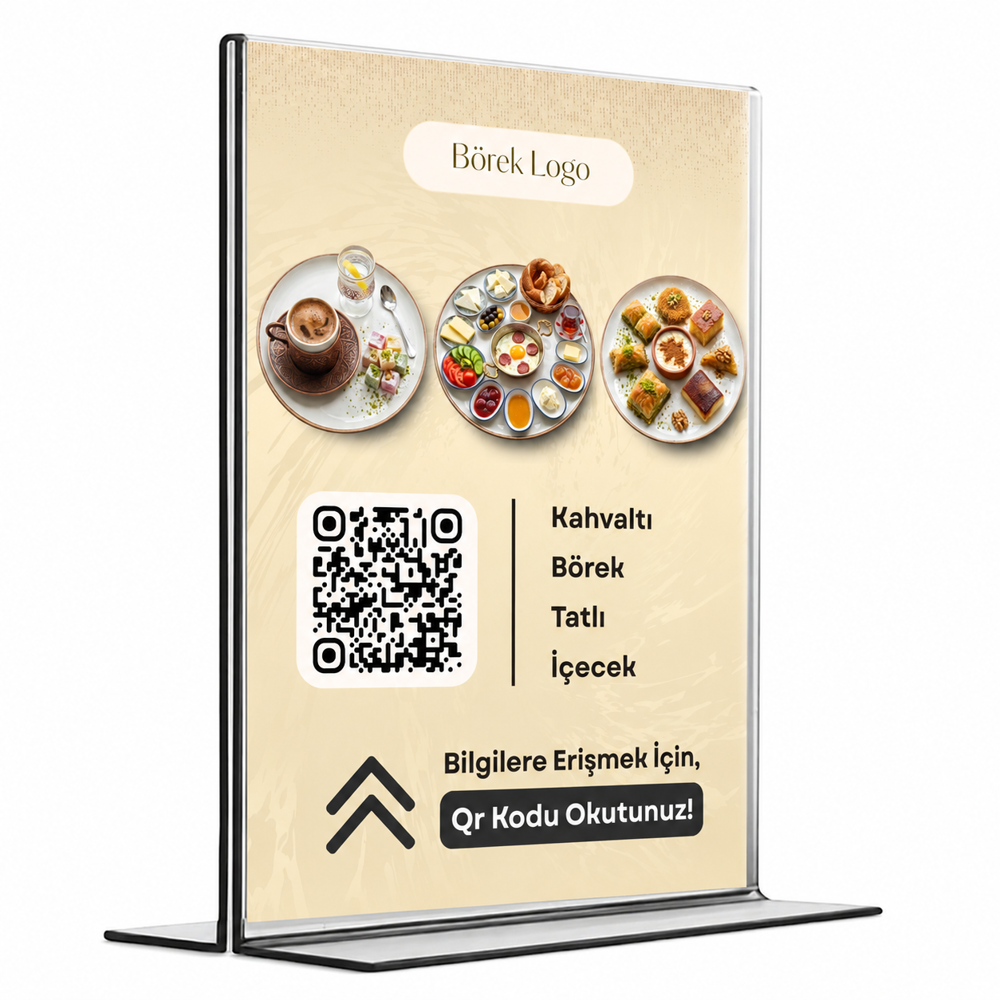 Kafeler İçin QR Menü Standı - T Tipi - Restoran