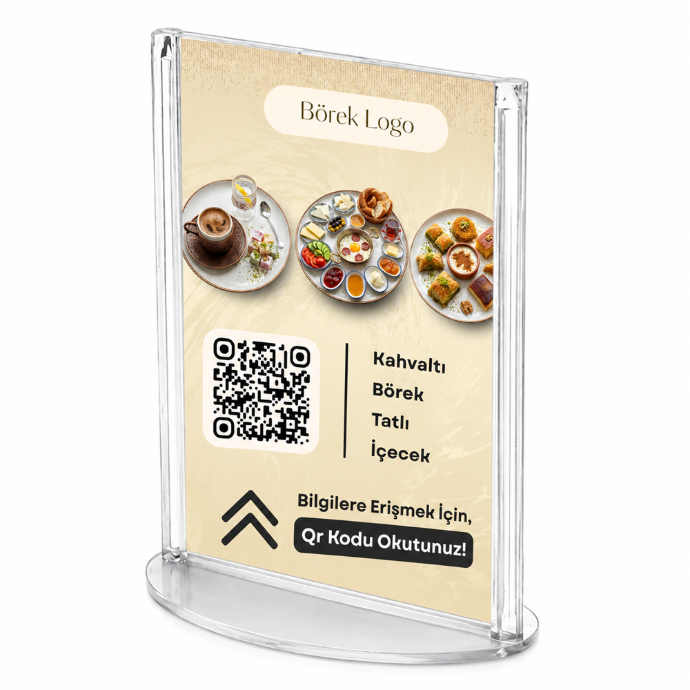 Kafeler İçin QR Menü Standı - Oval - Restoran
